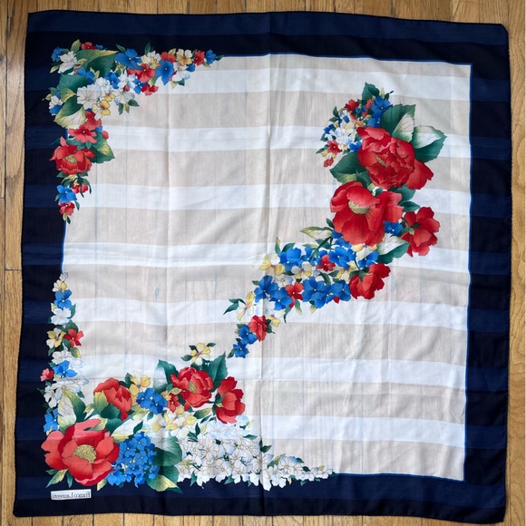 Franco Laurenti Vintage Floral Silk Scarf Blue Red - Picture 4 of 5